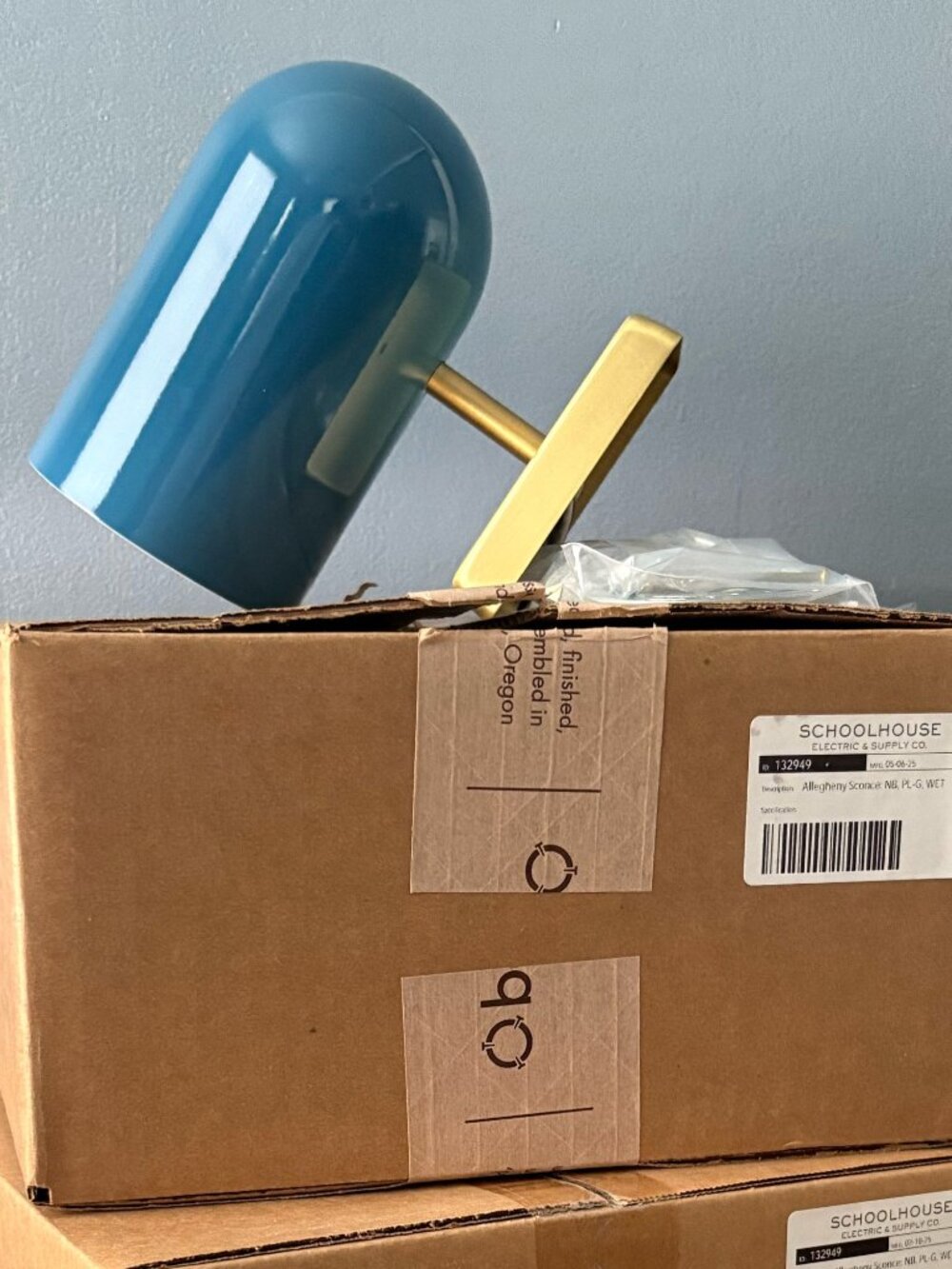 New Schoolhouse Allegheny Sconce - Blue / Brass - Modern Wall Light